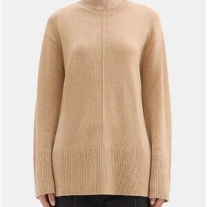 Theory Wool Cashmere Oversized Crew Neck Sweater Tan Camel Brown S